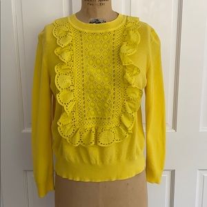 JCrew women eyelet yellow sweater